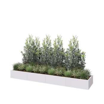 Jardinieră XXL din oțel - Dreptunghiular - 320 x 60 x 30 cm - RAL9010 mat (alb) - Cu placă de bază