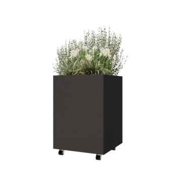 Jardinieră din oțel - Pătrat - 60 x 60 x 80 cm - RAL7016 mat (gri antracit) - Cu placă de bază - Cu roți