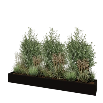 Jardinieră din fibră de sticlă - Dreptunghi - 200 x 30 x 20 cm - RAL9005 mat (negru) - Cu fund
