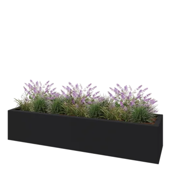 Jardinieră din fibră de sticlă - Dreptunghi - 200 x 50 x 40 cm - RAL7021 mat (gri negru) - Cu fund