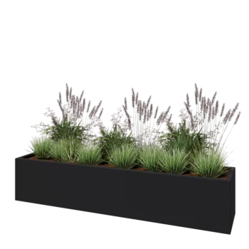 Jardinieră din fibră de sticlă - Dreptunghi - 200 x 40 x 40 cm - RAL7021 mat (gri negru) - Cu fund