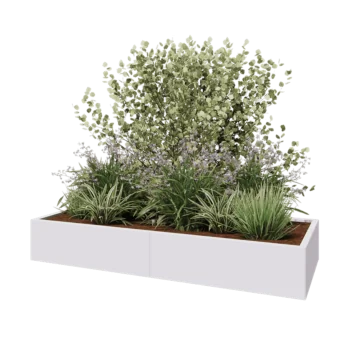 Jardinieră XXL din oțel - Dreptunghiular - 200 x 80 x 30 cm - RAL9010 mat (alb) - Cu placă de bază