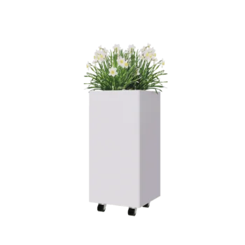Jardinieră din oțel - Pătrat - 40 x 40 x 80 cm - RAL9010 mat (alb) - Cu placă de bază - Cu roți