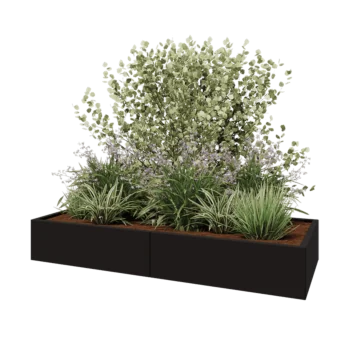Jardinieră XXL din oțel - Dreptunghiular - 200 x 80 x 30 cm - RAL9005 mat (negru) - Cu placă de bază