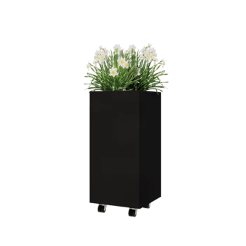 Jardinieră din oțel - Pătrat - 40 x 40 x 80 cm - RAL9005 mat (negru) - Cu placă de bază - Cu roți