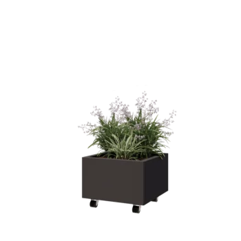Jardinieră din oțel - Pătrat - 50 x 50 x 30 cm - RAL7016 mat (gri antracit) - Cu placă de bază - Cu roți