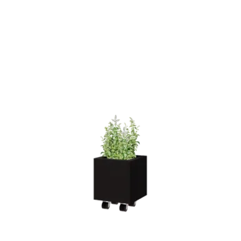 Jardinieră din oțel - Pătrat - 30 x 30 x 30 cm - RAL9005 mat (negru) - Cu placă de bază - Cu roți