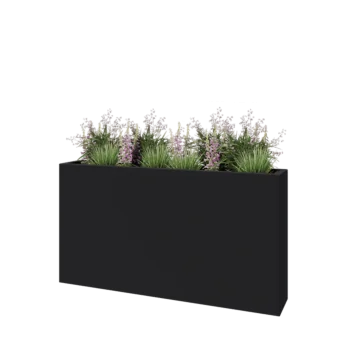 Jardinieră din fibră de sticlă - Dreptunghi - 150 x 25 x 80 cm - RAL7021 mat (gri negru) - Cu fund