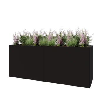 Jardinieră XXL din oțel - Dreptunghiular - 200 x 60 x 80 cm - RAL9005 mat (negru) - Cu placă de bază