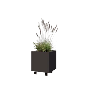 Jardinieră din oțel - Pătrat - 40 x 40 x 40 cm - Altă culoare RAL - Cu placă de bază - Cu roți