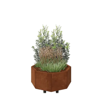Jardinieră din oțel corten - Octagonal - 72,4 x 72,4 x 30 cm - Cu placă de bază - Cu roți