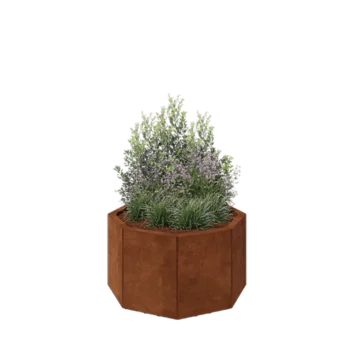 Jardinieră din oțel corten - Octagonal - 72,4 x 72,4 x 40 cm - Cu placă de bază - Cu picioare