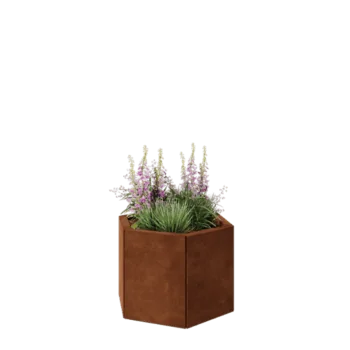Jardinieră din oțel corten - Hexagonal - 59,3 x 52 x 40 cm - Cu placă de bază