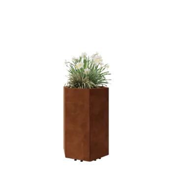 Jardinieră din oțel corten - Hexagonal - 59,3 x 52 x 80 cm - Cu placă de bază - Cu picioare