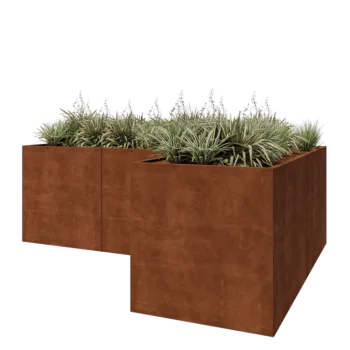 Jardinieră din oțel corten - Formă L - 300 x 200 x 100 cm - Cu placă de bază
