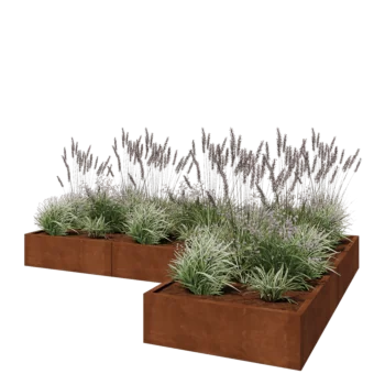 Jardinieră din oțel corten - Formă L - 300 x 200 x 30 cm - Fără placă de bază