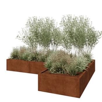 Jardinieră din oțel corten - Formă L - 300 x 200 x 40 cm - Cu placă de bază