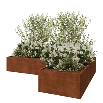 Jardinieră din oțel corten - Formă L - 300 x 200 x 50 cm - Cu placă de bază