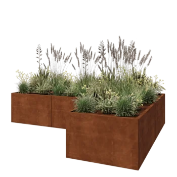 Jardinieră din oțel corten - Formă L - 300 x 200 x 60 cm - Fără placă de bază