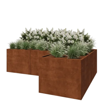 Jardinieră din oțel corten - Formă L - 300 x 200 x 80 cm - Cu placă de bază