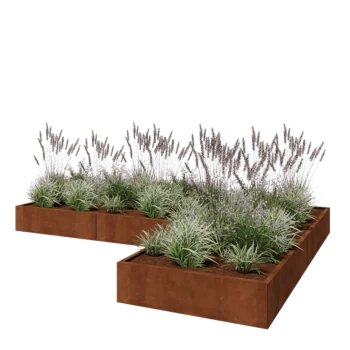 Jardinieră din oțel corten - Formă L - 360 x 240 x 30 cm - Fără placă de bază