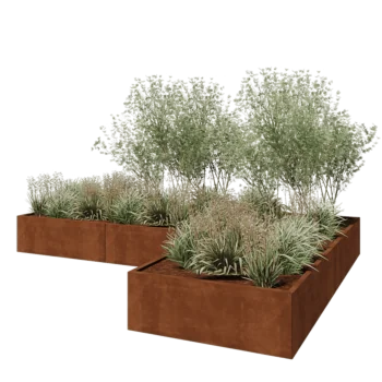 Jardinieră din oțel corten - Formă L - 360 x 240 x 40 cm - Fără placă de bază