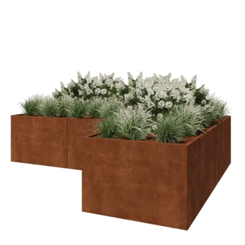Jardinieră din oțel corten - Formă L - 360 x 240 x 80 cm - Cu placă de bază