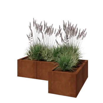 Jardinieră din oțel corten - Formă L - 120 x 80 x 30 cm - Cu placă de bază
