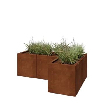 Jardinieră din oțel corten - Formă L - 120 x 80 x 40 cm - Cu placă de bază