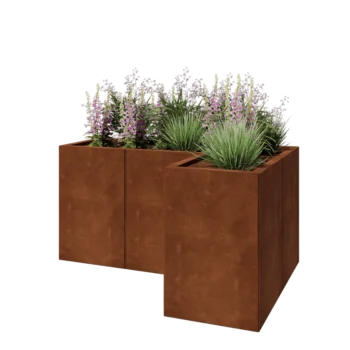 Jardinieră din oțel corten - Formă L - 120 x 80 x 60 cm - Cu placă de bază