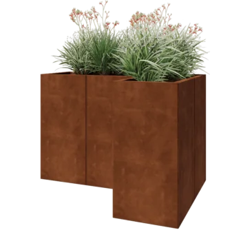 Jardinieră din oțel corten - Formă L - 120 x 80 x 80 cm - Cu placă de bază