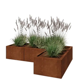 Jardinieră din oțel corten - Formă L - 150 x 100 x 30 cm - Cu placă de bază