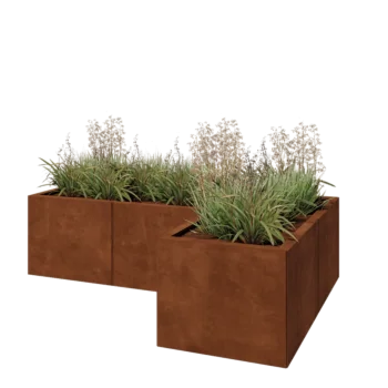 Jardinieră din oțel corten - Formă L - 150 x 100 x 40 cm - Cu placă de bază