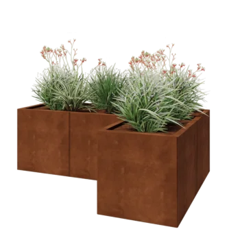 Jardinieră din oțel corten - Formă L - 150 x 100 x 50 cm - Cu placă de bază