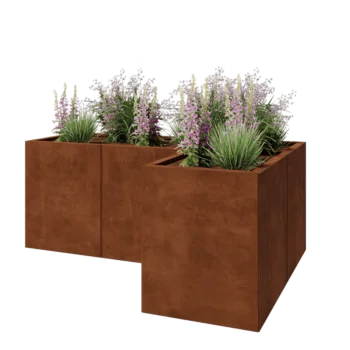 Jardinieră din oțel corten - Formă L - 150 x 100 x 60 cm - Cu placă de bază