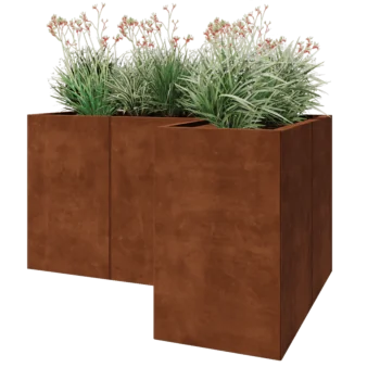 Jardinieră din oțel corten - Formă L - 150 x 100 x 80 cm - Cu placă de bază