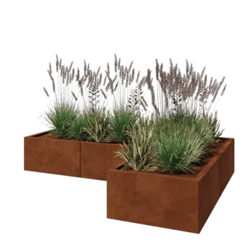 Jardinieră din oțel corten - Formă L - 180 x 120 x 30 cm - Cu placă de bază