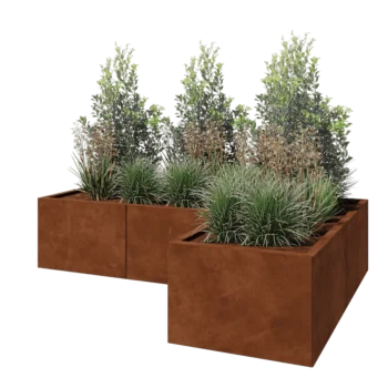 Jardinieră din oțel corten - Formă L - 180 x 120 x 40 cm - Cu placă de bază