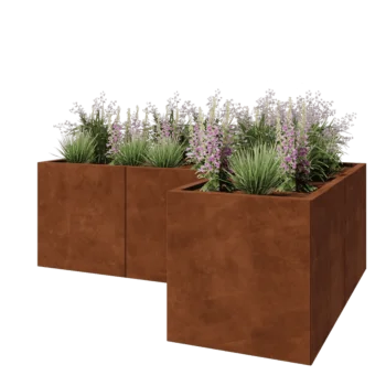 Jardinieră din oțel corten - Formă L - 180 x 120 x 60 cm - Cu placă de bază