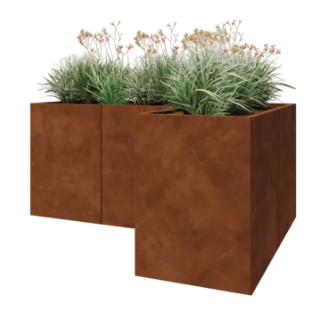 Jardinieră din oțel corten - Formă L - 180 x 120 x 80 cm - Cu placă de bază