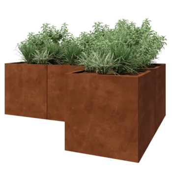 Jardinieră din oțel corten - Formă L - 210 x 140 x 70 cm - Cu placă de bază