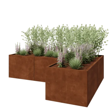 Jardinieră din oțel corten - Formă L - 240 x 160 x 60 cm - Fără placă de bază