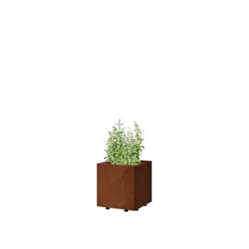 Jardinieră din oțel corten - Pătrat - 30 x 30 x 30 cm - Cu placă de bază - Cu picioare
