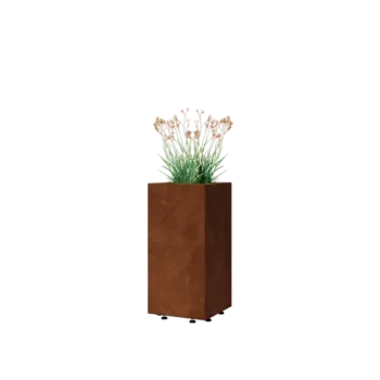 Jardinieră din oțel corten - Pătrat - 30 x 30 x 60 cm - Cu placă de bază - Cu picioare