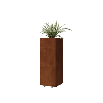 Jardinieră din oțel corten - Pătrat - 30 x 30 x 80 cm - Cu placă de bază - Cu picioare