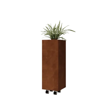 Jardinieră din oțel corten - Pătrat - 30 x 30 x 80 cm - Cu placă de bază - Cu roți
