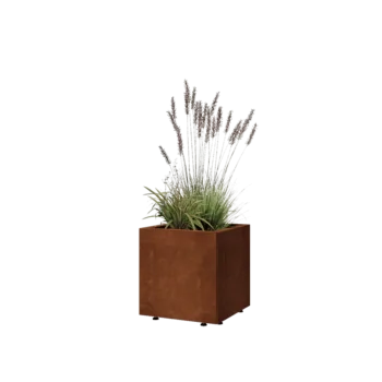 Jardinieră din oțel corten - Pătrat - 40 x 40 x 40 cm - Cu placă de bază - Cu picioare