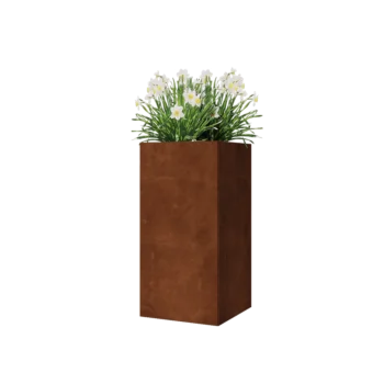 Jardinieră din oțel corten - Pătrat - 40 x 40 x 80 cm - Cu placă de bază