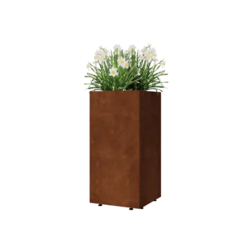 Jardinieră din oțel corten - Pătrat - 40 x 40 x 80 cm - Cu placă de bază - Cu picioare