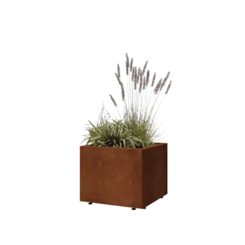 Jardinieră din oțel corten - Pătrat - 50 x 50 x 40 cm - Cu placă de bază - Cu picioare